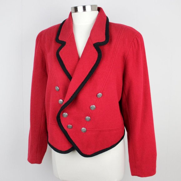 Vintage 80s / 90s Military Style Red Wool Jacket Size 14 - Picture 1 of 10